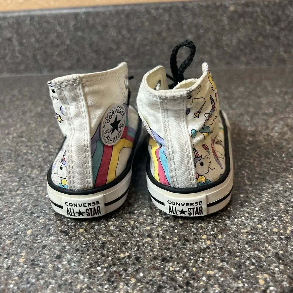 Converse Kids Infant Baby Sz 5 White Unicorn Canvas Sneaker Lace Up Hi Top Shoes